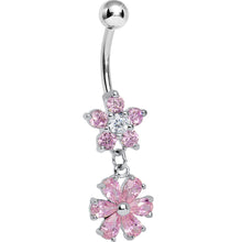 将图片加载到图库查看器，Pink Gem Twice as Nice Flower Dangle Belly Ring
