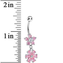 将图片加载到图库查看器，Pink Gem Twice as Nice Flower Dangle Belly Ring
