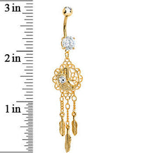 Load image into Gallery viewer, Gold Plated CZ Sun Moon Dreamcatcher Chandelier Belly Ring
