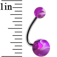 Load image into Gallery viewer, Purple and White Acrylic Swirl J-Bar Belly Ring
