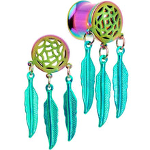 Load image into Gallery viewer, Rainbow Titanium Dreamcatcher Dangle Tunnel Set Sizes 5mm to 12mm

