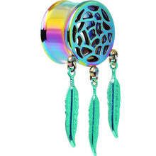 Load image into Gallery viewer, 0G Rainbow Titanium Dreamcatcher Dangle Tunnel Sizes 00G to 1 Inch
