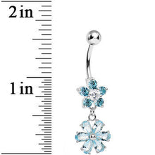 将图片加载到图库查看器，Aqua Gem Double Flower Charm Dangle Belly Ring
