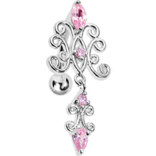 Load image into Gallery viewer, Top Mount Pink Gem Silvery Symmetry Dangle Belly Ring
