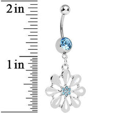 将图片加载到图库查看器，Aqua Gem Pretty White Petals Flower Charm Belly Ring
