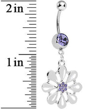 Load image into Gallery viewer, Purple Gem Pretty White Petals Flower Charm Belly Ring
