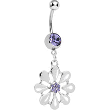 Load image into Gallery viewer, Purple Gem Pretty White Petals Flower Charm Belly Ring
