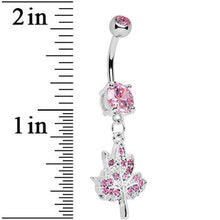 将图片加载到图库查看器，Pink Gem Icy Leaf Drop Charm Belly Ring
