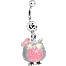 Load image into Gallery viewer, Clear Gem Kooky Pink Owl Charm Dangle Belly Ring
