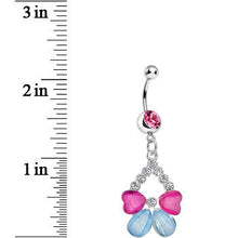 Load image into Gallery viewer, Pink Gem Split Drop Pink and Aqua Butterfly Dangle Belly Ring
