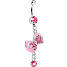Load image into Gallery viewer, Pink Gem Tilted Tuxedo Bowtie Dangle Belly Ring
