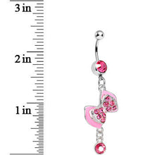Load image into Gallery viewer, Pink Gem Tilted Tuxedo Bowtie Dangle Belly Ring

