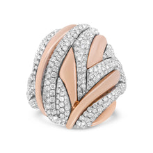将图片加载到图库查看器，18K Rose and White Gold 1 7/8 Cttw Diamond and Gold Textured Dome Cocktail Ring (F-G Color, VS1-VS2 Clarity) - Size 6.5

