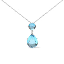 Load image into Gallery viewer, 18K White Gold Diamond Accent and Round London Blue Topaz and Pear Cut Sky Blue Topaz Dangle Drop 18" Pendant Necklace (G-H Color, SI1-SI2 Clarity)
