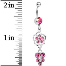 Load image into Gallery viewer, Pink Gem Splendid Flower Dew Drops Dangle Belly Ring
