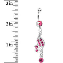 将图片加载到图库查看器，Pink Gem Sprouting Petals Flower Dangle Belly Ring

