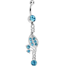 将图片加载到图库查看器，Aqua Gem Sprouting Petals Flower Dangle Belly Ring

