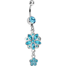 将图片加载到图库查看器，Aqua Gem Child of Flower Double Dangle Belly Ring
