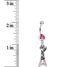 Load image into Gallery viewer, Pink Gem Eiffel Tower of Love Dangle Belly Ring
