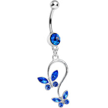 将图片加载到图库查看器，Blue Gem Love Butterfly Dangle Belly Ring
