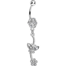将图片加载到图库查看器，Clear Gem Delicate Delight Butterfly Flower Dangle Belly Ring
