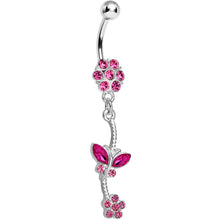 将图片加载到图库查看器，Pink Gem Delicate Delight Butterfly Flower Dangle Belly Ring
