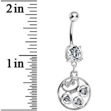 Load image into Gallery viewer, Clear CZ Triple Rose Flower Hoop Charm Dangle Belly Ring
