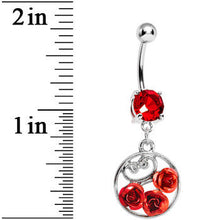 Load image into Gallery viewer, Red CZ Triple Rose Flower Hoop Charm Dangle Belly Ring
