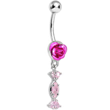 Load image into Gallery viewer, Rose Flower with Pink Gem Candy Wrapper Dangle Belly Ring
