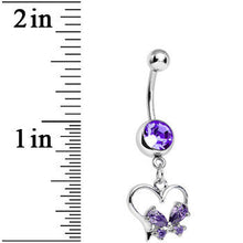 Load image into Gallery viewer, Purple Gem Delightfully Tied Up Heart Dangle Belly Ring
