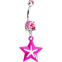 将图片加载到图库查看器，Double Pink Gem Simply Hollow Star Dangle Belly Ring
