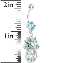 将图片加载到图库查看器，Aqua Gem Leafy Flower Teardrop Dangle Belly Ring
