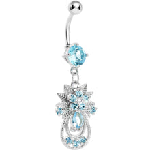 将图片加载到图库查看器，Aqua Gem Leafy Flower Teardrop Dangle Belly Ring

