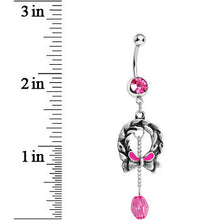 Load image into Gallery viewer, Pink Gem Antique Wreath with Bead Chain Drop Dangle Belly Ring
