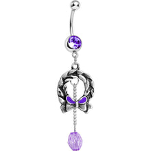 将图片加载到图库查看器，Purple Gem Antique Wreath with Bead Chain Drop Dangle Belly Ring
