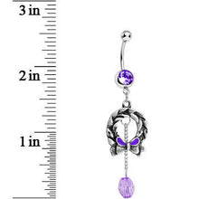 将图片加载到图库查看器，Purple Gem Antique Wreath with Bead Chain Drop Dangle Belly Ring
