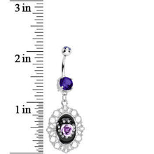 Load image into Gallery viewer, Tanzanite Purple Gem Fantasy in Bloom Purple Rose Flower Dangle Belly Ring
