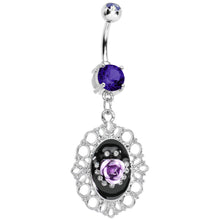 Load image into Gallery viewer, Tanzanite Purple Gem Fantasy in Bloom Purple Rose Flower Dangle Belly Ring

