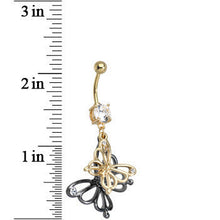 Load image into Gallery viewer, Crystalline Gem Gold Plated Dual Butterfly Dangle Belly Ring
