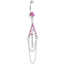 Load image into Gallery viewer, Pink Gem Inverted V Bead and Chains Chandelier Belly Ring
