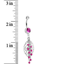 将图片加载到图库查看器，Pink Gem Delicate Beaded Leaf Dangle Belly Ring

