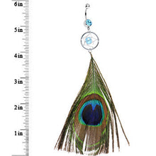 Load image into Gallery viewer, Aqua Gem Peacock Feather Dreamcatcher Dangle Belly Ring
