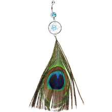 Load image into Gallery viewer, Aqua Gem Peacock Feather Dreamcatcher Dangle Belly Ring
