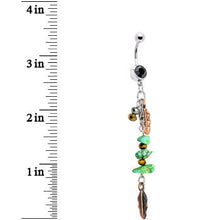 Load image into Gallery viewer, Black Gem Turquoise Copper Feathers Dangle Belly Ring
