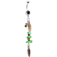 Load image into Gallery viewer, Black Gem Turquoise Copper Feathers Dangle Belly Ring
