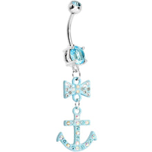 将图片加载到图库查看器，Aqua Double Gem Bow Tie Aqua Anchor Dangle Belly Ring
