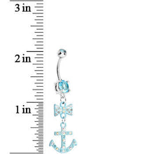将图片加载到图库查看器，Aqua Double Gem Bow Tie Aqua Anchor Dangle Belly Ring

