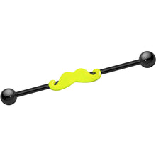 Load image into Gallery viewer, Black Anodized Titanium Yellow Neon Mustache Industrial Barbell

