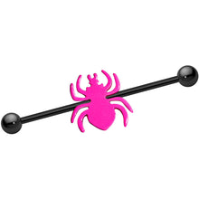 Load image into Gallery viewer, Black Anodized Titanium Pink Neon Mod Spider Industrial Barbell
