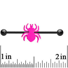 Load image into Gallery viewer, Black Anodized Titanium Pink Neon Mod Spider Industrial Barbell
